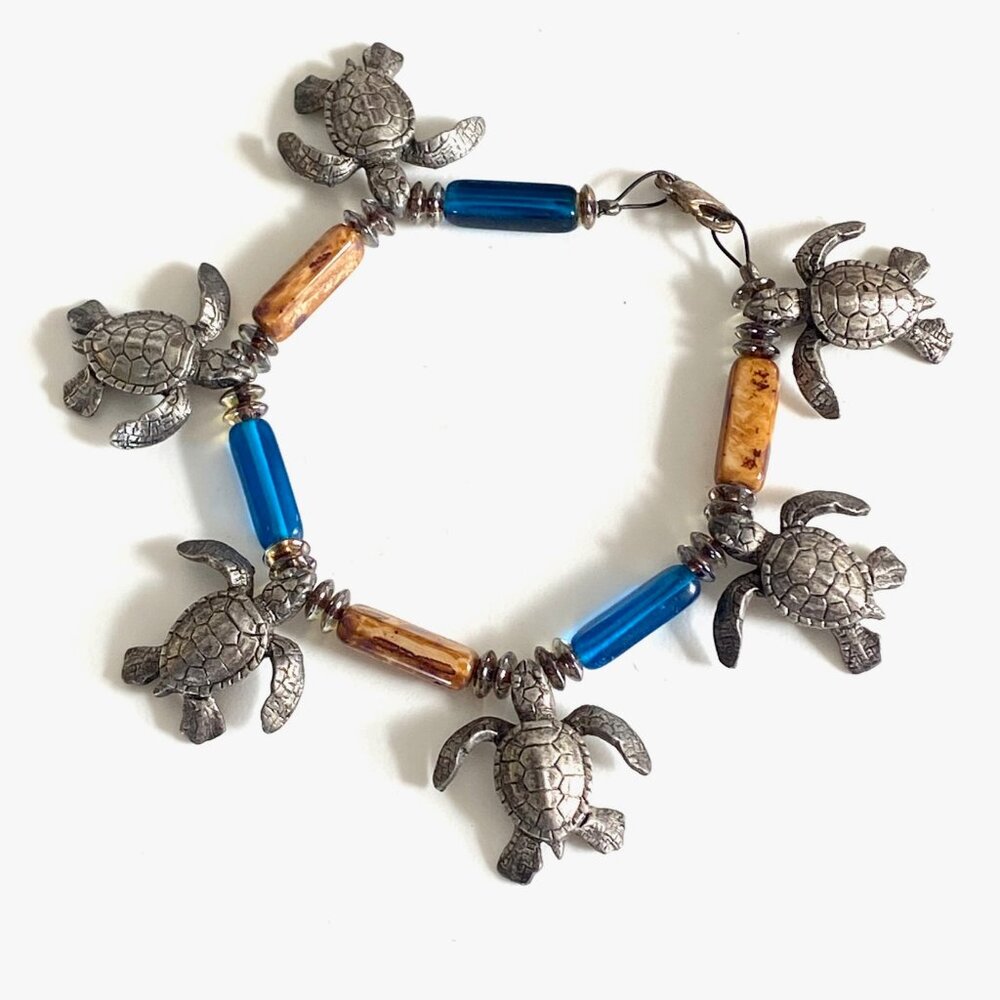 FEIFISH SEA TURTLE Bracelet w/ Semi Precious Stones - 6 Turtle Charms